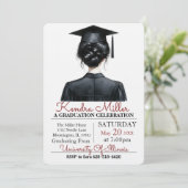 Black Waterverf Afstuderen Invitation Kaart (Staand voorkant)