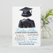 Black Waterverf Afstuderen Invitation Kaart (Staand voorkant)