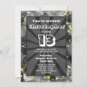 Black Waterverf Art Teen Boys Birthday Party Invi Kaart (Voorkant)