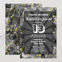 Black Waterverf Art Teen Boys Birthday Party Invi