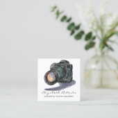 Black Waterverf Camera Gold Weddenprogramma fotogr Vierkante Visitekaartje (Staand voorkant)