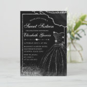 Black Waterverf Dress & Silver Glam Edge Sweet 16 Kaart (Staand voorkant)