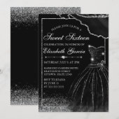 Black Waterverf Dress & Silver Glam Edge Sweet 16 Kaart (Voorkant / Achterkant)