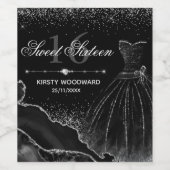 Black Waterverf Dress & Silver Glitter Sweet 16 Wijn Etiket (Enkel label)