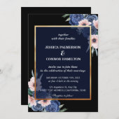 Black Waterverf Elegant Modern Floral Wedding Kaart (Voorkant / Achterkant)