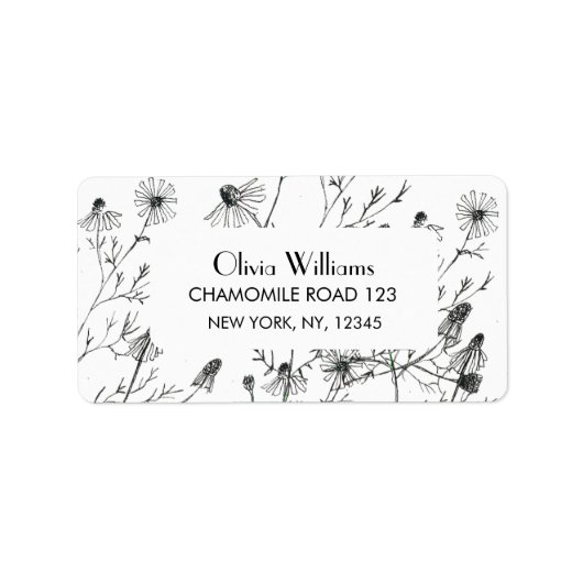 Black Waterverf Floral Chamomile Return Address Etiket (Voorkant)