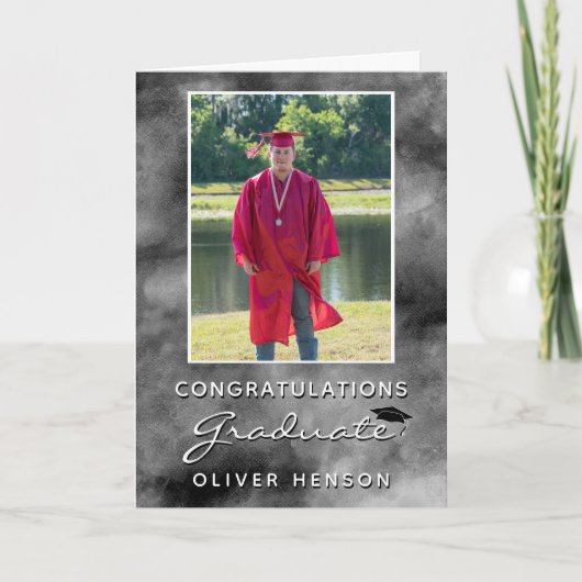 Black Waterverf Gefeliciteerd Afstuderen Foto Kaart (Voorkant)