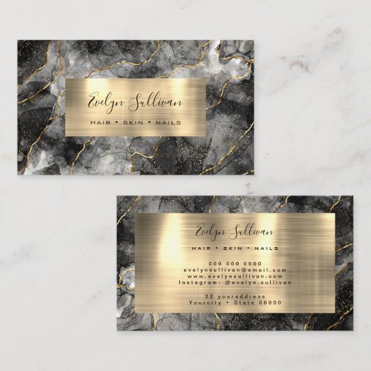 Black Waterverf Gold Veins Visitekaartje (Voorkant / Achterkant)