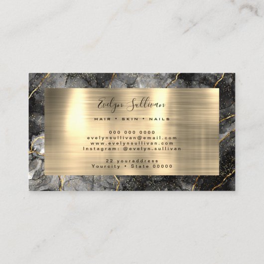 Black Waterverf Gold Veins Visitekaartje (Achterkant)
