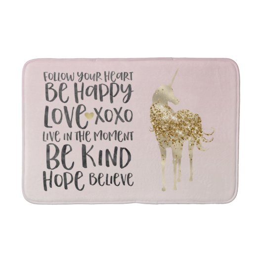 Black Waterverf Inspirerend Gold Unicorn Badmat (Voorkant)