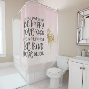 Black Waterverf Inspirerend Gold Unicorn Douchegordijn