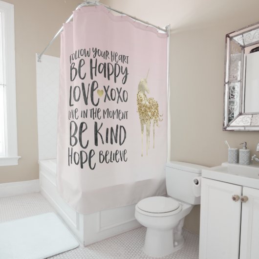 Black Waterverf Inspirerend Gold Unicorn Douchegordijn (In situ)