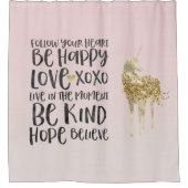 Black Waterverf Inspirerend Gold Unicorn Douchegordijn (Voorkant)