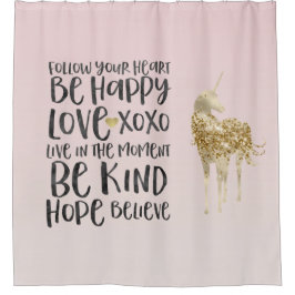 Black Waterverf Inspirerend Gold Unicorn Douchegordijn