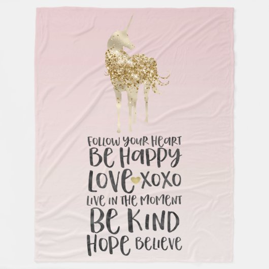 Black Waterverf Inspirerend Gold Unicorn Fleece Deken (Voorkant)