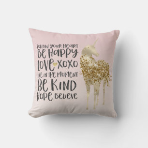 Black Waterverf Inspirerend Gold Unicorn Kussen
