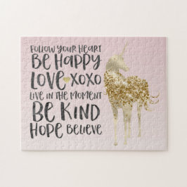 Black Waterverf Inspirerend Gold Unicorn Legpuzzel
