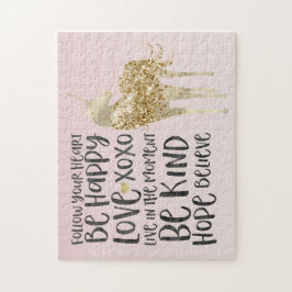 Black Waterverf Inspirerend Gold Unicorn Legpuzzel