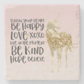 Black Waterverf Inspirerend Gold Unicorn Stenen Onderzetter (Voorkant)