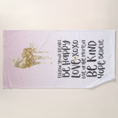 Black Waterverf Inspirerend Gold Unicorn Strandlaken (Voorkant)