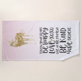 Black Waterverf Inspirerend Gold Unicorn Strandlaken