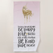 Black Waterverf Inspirerend Gold Unicorn Strandlaken (Voorkant)