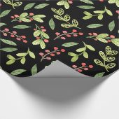 Black Waterverf Kerstmis Mistletoe Pattern Cadeaupapier (Hoek)