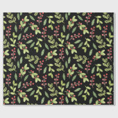 Black Waterverf Kerstmis Mistletoe Pattern Cadeaupapier (Vlak)