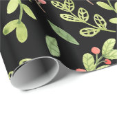 Black Waterverf Kerstmis Mistletoe Pattern Cadeaupapier (Rol Hoek)