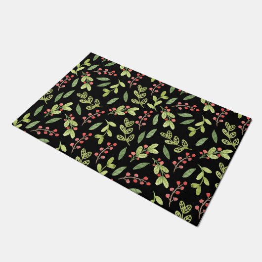 Black Waterverf Kerstmis Mistletoe Pattern Deurmat (Schuin)