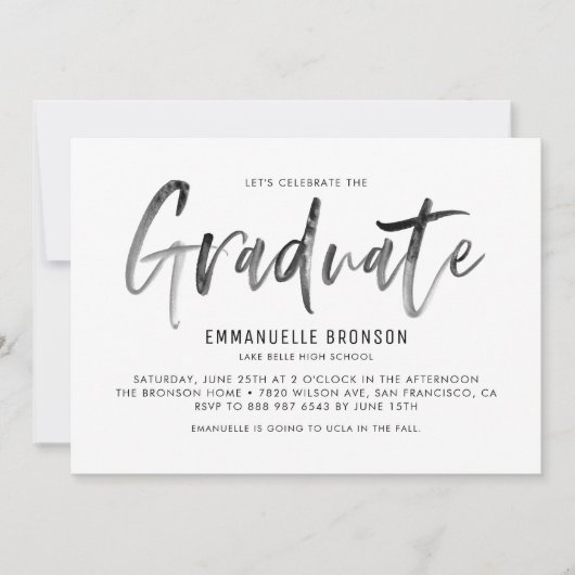 Black Waterverf Lettering Afstuderen Uitnodiging I (Voorkant)