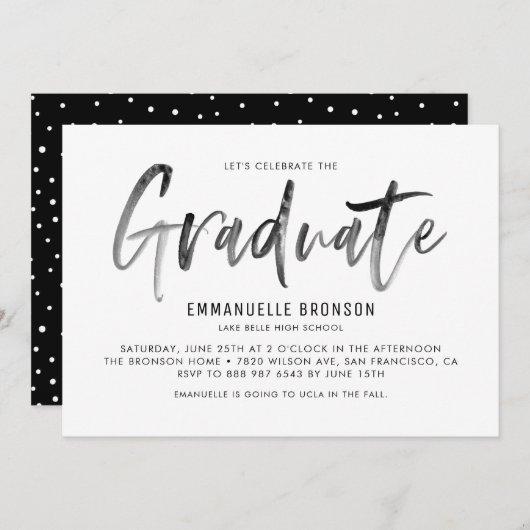 Black Waterverf Lettering Afstuderen Uitnodiging I (Voorkant / Achterkant)