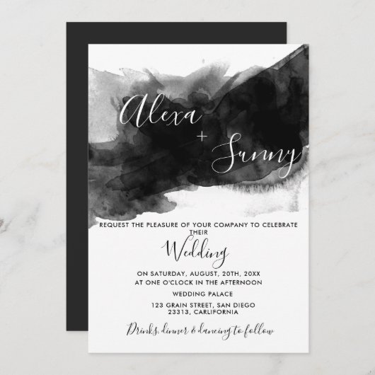 Black waterverf moody bruiloft kaart (Voorkant / Achterkant)