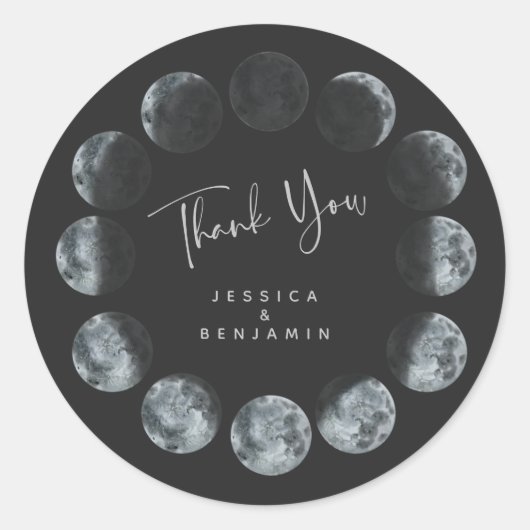 Black Waterverf Moon Phases Custom Wedding Ronde Sticker (Voorkant)