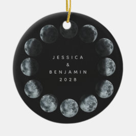 Black Waterverf Moon Phases Personalized Couple Keramisch Ornament