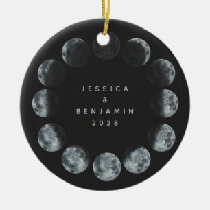 Black Waterverf Moon Phases Personalized Couple Keramisch Ornament
