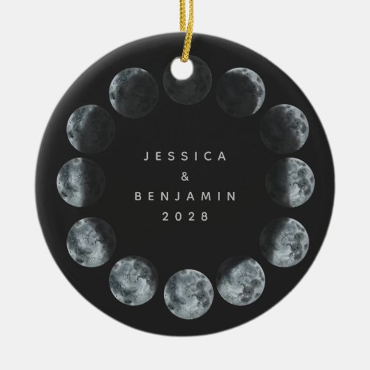 Black Waterverf Moon Phases Personalized Couple Keramisch Ornament (Voorkant)