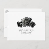 Black Waterverf Rozen Weddenschap Save the Date Aankondigingskaart (Voorkant / Achterkant)
