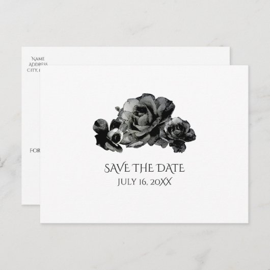 Black Waterverf Rozen Weddenschap Save the Date Aankondigingskaart (Voorkant / Achterkant)