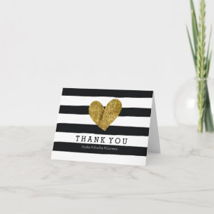 Black Waterverf Stripes Gold Heart Hartelijk dank Bedankkaart