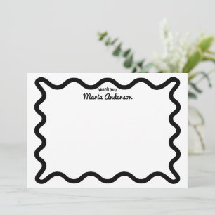 Black Wavy Border Gepersonaliseerd Dank u Notitiekaartje