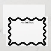 Black Wavy Border Gepersonaliseerd Dank u Notitiekaartje (Voorkant / Achterkant)