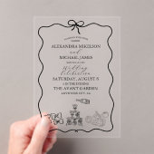 Black Wavy grillige Italiaanse Doodle bruiloft Acryl Uitnodigingen (Insitu (Draagbaar))