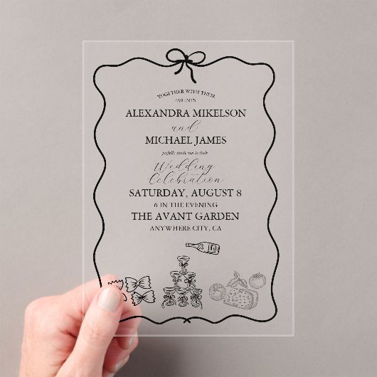 Black Wavy grillige Italiaanse Doodle bruiloft Acryl Uitnodigingen (Insitu (Draagbaar))