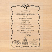 Black Wavy grillige Italiaanse Doodle bruiloft Acryl Uitnodigingen (Voorkant)