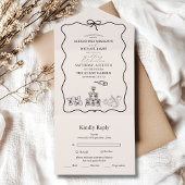 Black Wavy grillige Italiaanse Doodle bruiloft All In One Uitnodiging