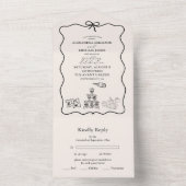 Black Wavy grillige Italiaanse Doodle bruiloft All In One Uitnodiging (Binnen)