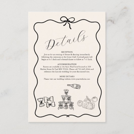 Black Wavy grillige Italiaanse Doodle bruiloft Informatiekaartje (Voorkant)