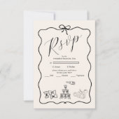 Black Wavy grillige Italiaanse Doodle bruiloft RSVP Kaartje (Voorkant)