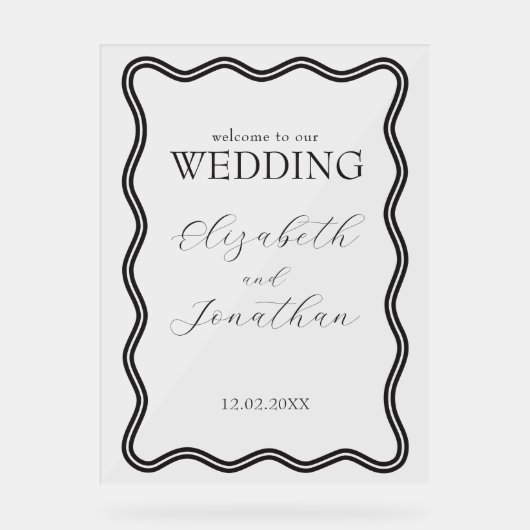 Black Wavy Lijst bruiloft welkom Acryl Bord (Voorkant)